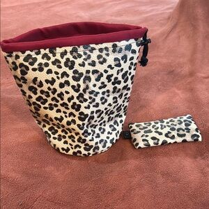 New Chico's Leopard Print Cosmetic Bag Set - Red and Black